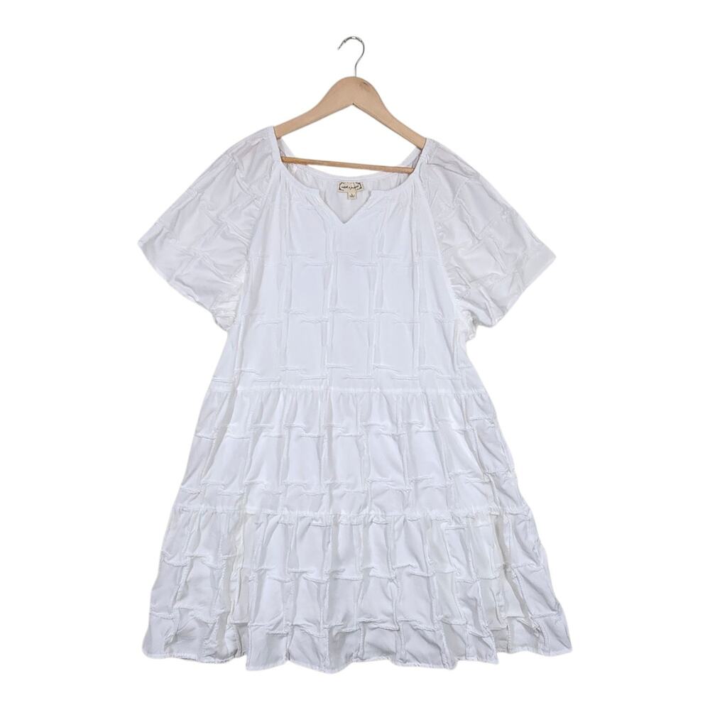 Cloth & Portrait Tunic Dress L White Cottagecore Pintuck Ruffle Tiered Mini Boho